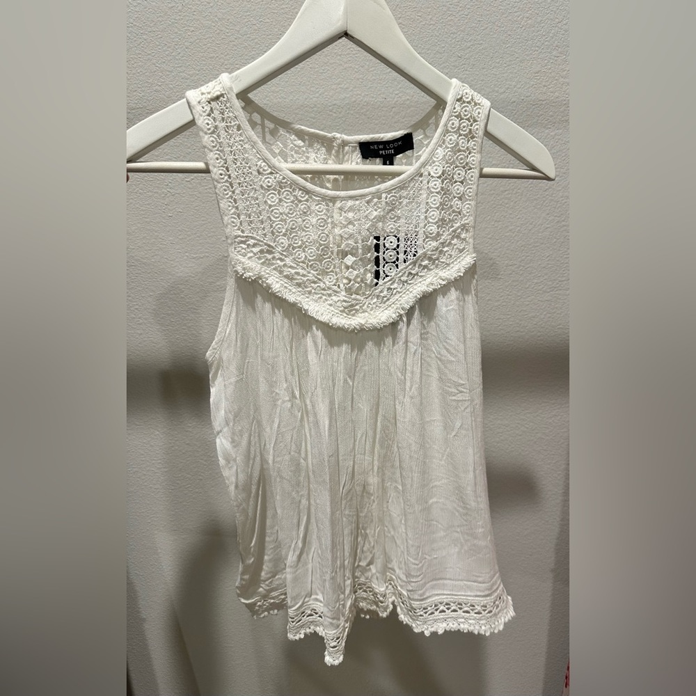New Look white tank with crochet details